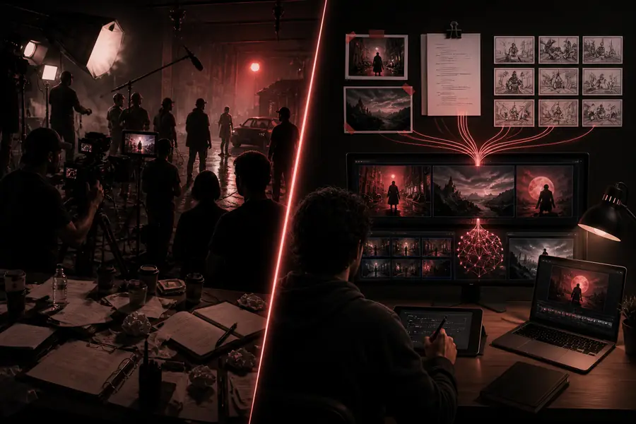 Arbeitsbereich des Flova AI Videogenerators mit einem filmischen Videoprojekt